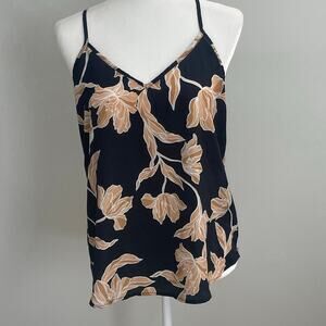 Maison Du Soir Silky Floral Cami Tank Top Women’s Small Black & Beige
